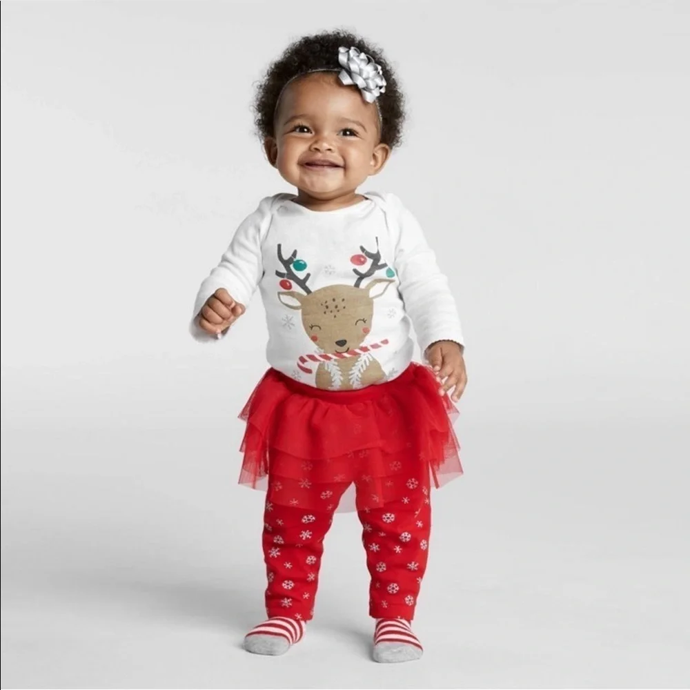 Holiday Reindeer outfit with tutu 2-piece top & bottom - Baby girl 3M New
